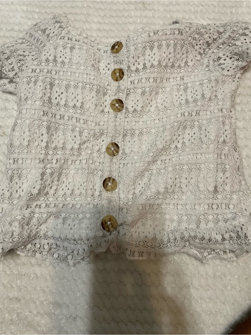 Girls' Crochet Button-Front Top in Cream
